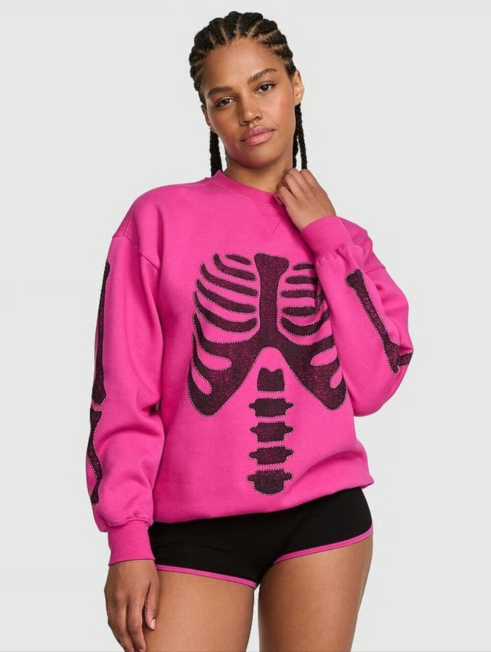 Campus Fleece Oversized Crew Sweatshirt Halloween Skeleton Sz SMALL